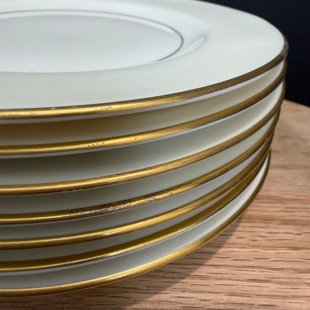 Theodore Haviland Gramercy Bread Plates Set of 7 Gold Trim Porcelain 6.25